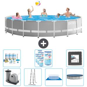 Piscina Intex Round Prism Frame - 548 x 122 cm - grigio - inclusa pompa - scaletta - telo di fondo - pacchetto di manutenzione della copertura - filtro - pavimento in piastrelle