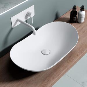 Doporro Lavabo da Appoggio Ovale in Vetroceramica Bianco Opaco 63x36,5x14 cm, Lavandino Bagno Moderno Effetto Loto, Senza Foro Rubinetto - Br¹ssel858