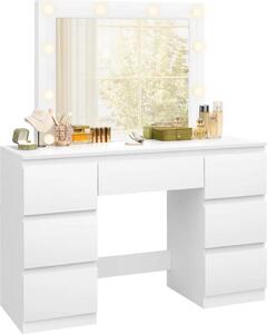 Costway Set toeletta con specchio rettangolare e sgabello, Tavolo per truccarsi con 10 lampadine LED, Bianco