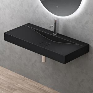 Doporro Lavabo da Appoggio o Sospeso Rettangolare 100 cm in Marmoresina Nero Opaco, Lavandino Bagno con Foro per Rubinetto Colossum810