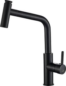 Miscelatore da cucina Laveo Toro, verticale con doccetta estraibile, nero, monocomando, testa in ceramica, ottone, BAX 769D