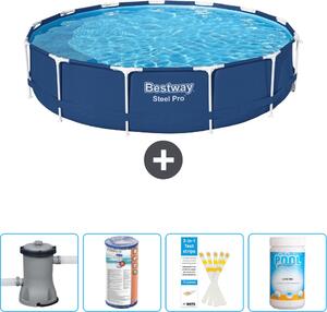 Piscina Bestway Round Steel Pro - 396 x 84 cm - blu - compresa pompa - filtro - strisce reattive - cloro