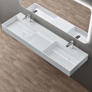 Doporro Lavabo doppio Sospeso Lavabo da Appoggio Rettangolare in Marmo Resina Bianco Lucido, Vasca Doppia 160x48x13 cm con 2 Fori Rubinetto e Piletta Scarico, Colossum12