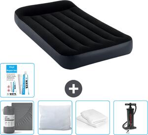 Letto gonfiabile Intex - 1 persona - 99 x 191 x 25 cm - Blu scuro - Consegna inclusa Lenzuolo di ricambio - Bacio - Pompa - Set di riparazione e protezione del cuscino