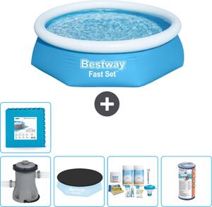 Piscina gonfiabile rotonda Bestway Fast-Set - 244 x 61 cm - blu - inclusa copertura della pompa - pacchetto manutenzione - filtro - piastrelle per il pavimento