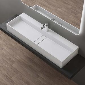 Ddoporro Lavabo da Bagno Rettangolare 120 cm in Resina Minerale Bianco Opaco, Lavandino Sospeso / da Appoggio con Foro Rubinetto - Col6028