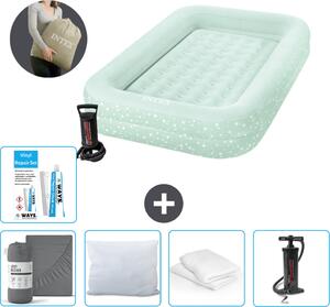 Materasso gonfiabile Intex Kidz - 1 persona - 107 x 168 x 25 cm - Verde menta - Comprensivo di pompa - lenzuolo di montaggio - bacio - pompa - set di riparazione e protezione per cuscino