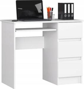 BDW, scrivania per computer con 3 cassetti, cassetto per tastiera, 90x77x50 cm, bianco (destra)