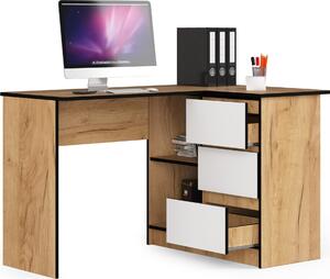 BDW, scrivania angolare destra, 3 cassetti, 4 ripiani, rovere craft / bianco destra