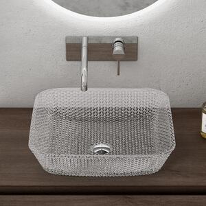 Doporro Lavabo da Appoggio in Vetro Temperato Lavandino Bagno Quadrato 40 x 40 x 11 cm Trasparente Lavello Design Artistico con Texture per Cucina WC Ospiti Minerva03