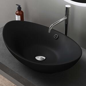Doporro Lavabo Ovale da Appoggio in Vetroceramica Nero Opaco 59 cm, Lavandino Bagno con Troppopieno Brüssel818