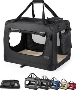 Box da trasporto per gatti in tessuto lionto pieghevole, ventilato con accesso a zip e morbido cuscino interno, 60x42x44 cm, nero