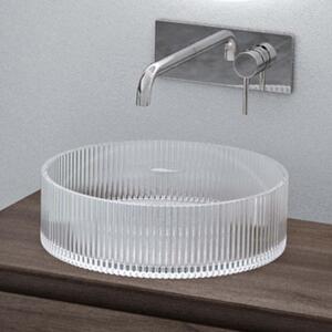 Doporro Lavabo da Appoggio in Vetro Temperato Lavandino Bagno Rotondo 40 x 40 x 12 cm Trasparente Lavello Design Artistico con Texture per Cucina WC Ospiti Minerva01