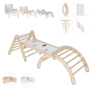 Set di strutture di arrampicata per interni, triangolo di arrampicata con scivolo in legno, arco di arrampicata, arrampicata per bambini, altalena arcobaleno con tavola di scorrimento, arco in legno
