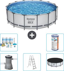 Piscina Bestway Round Steel Pro MAX - 457 x 122 cm - grigio - inclusa pompa - scala - copertura pacchetto manutenzione - filtro