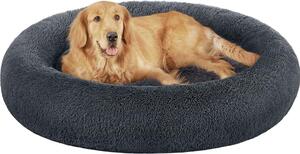 Lettino per cani Feandrea, cestino per gatti, cuscino a ciambella, lavabile, imbottitura centrale rimovibile, peluche lungo, diametro 120 cm, grigio scuro
