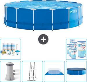 Piscina Intex con struttura rotonda - 457 x 122 cm - blu - compresa pompa - scala - telo di fondo - confezione di manutenzione della copertura - filtro
