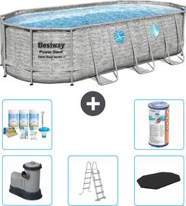 Piscina Bestway Oval Power Steel Swim Vista - stampa su pietra - 549 x 274 x 122 - inclusa pompa - scala - copertura pacchetto manutenzione - filtro