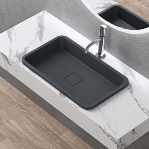 Doporro Lavabo da Incasso Soprapiano 55x33 cm in Resina Minerale Antracite Opaco, Lavandino Rettangolare da Appoggio Senza Foro Rubinetto con Piletta Inclusa C Colossum104