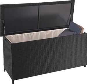 Contenitore per cuscini in polyrattan MCW-D88, cassapanca da giardino ~ Premium nero, 63x135x52 cm, 320 l