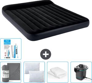 Lettino Intex - 2 persone - 183 x 203 x 25 cm - Blu scuro - Consegna inclusa Lenzuolo di ricambio - Bacio - Pompa - Set di riparazione e protezione per il cuscino