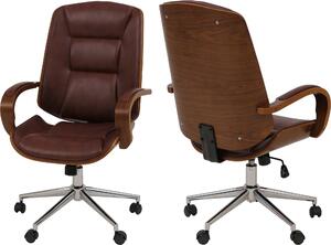 Sedia da ufficio HWC-O83, sedia girevole da direzione, Pelle finta (280 g/m²) in legno curvato ® effetto noce ~ rosso-marrone