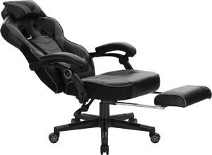 Happyment Gaming Chair Hybrid - Altezza regolabile - Con poggiapiedi - Sedia da ufficio ergonomica - - Nero