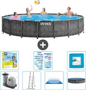 Piscina Intex Round Prism Frame Greywood - 549 x 122 cm - inclusa pompa - scaletta - telo di fondo - pacchetto manutenzione copertura - filtro - piastrelle per il pavimento