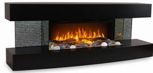 CHEMIN'ARTE - Caminetto elettrico da parete Lounge Nero 120 cm con effetto fiamme LED, riscaldamento programmabile, telecomando