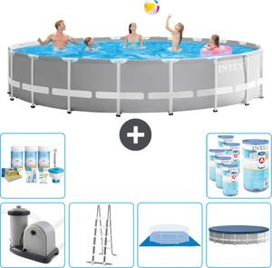 Piscina Intex Round Prism Frame - 610 x 132 cm - Grigio - inclusa pompa - scaletta - telo di fondo - pacchetto di manutenzione della copertura - filtro