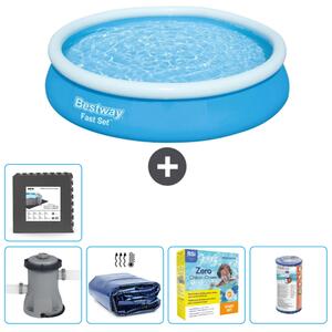 Piscina gonfiabile rotonda Bestway ad ambientazione rapida - 366 x 76 cm - blu - inclusa pompa tenda - pacchetto manutenzione - filtro - pavimento in piastrelle