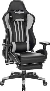 Sedia da gioco - Con poggiapiedi - A righe rosse - Regolabile in altezza - Sedia da ufficio ergonomica - Ecopelle