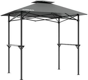 Padiglione barbecue Wiltec grigio 245 x 152 x 242 cm, padiglione barbecue con uscita fumi, tettoia barbecue con telo impermeabile, tenda barbecue con 2 ripiani