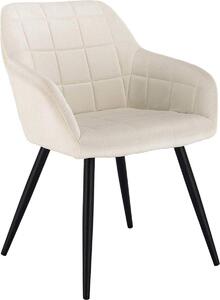 Sedia per sala da pranzo Happyment Servio - Velluto crema - Gambe in metallo nero - Altezza seduta 47cm - 1 pezzo