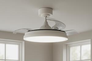 Plafoniera MeLiTec con ventilatore DV07, ventilatore da soffitto con illuminazione a LED, silenzioso, luce RGB, varie modalità di colore, dimmerabile, bianco, telecomando