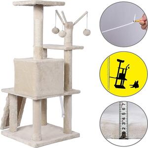 Graffiatoio 121 cm beige con grotta, scala e pali in sisal, base stabile