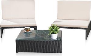 Set lounge in polyrattan 2 poltrone e tavolo nero resistente alle intemperie Set da giardino