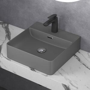 Doporro Lavabo da Appoggio Lavandino Sospeso Bagno Rettangolare 42 cm in Vetroceramica Antracite Opaco con Foro per Rubinetto e Troppopieno - Meissen201