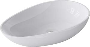 Doporro Lavabo da Appoggio, Lavandino Bagno 59.8x36x14cm, Lavabo Ovale da Minerale Fuso Colossum809, Bianco Lucido