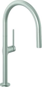Kludi REEF, miscelatore monocomando per lavello, doccetta estraibile, finitura in acciaio inox, nichel, 1 pezzo