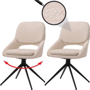 Set di 2 sedie per sala da pranzo HWC-N73, sedia da cucina, girevole a ritorno automatico, tessuto/ceniglia (490g/m²) Oeko-Tex ~ crema-beige