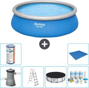 Piscina gonfiabile rotonda Bestway Fast-Set - 457 x 122 cm - blu - inclusa pompa - copertura a scaletta - pacchetto manutenzione - filtro - telo di fondo