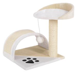 Tiragraffi compatto lionto, piccolo tiragraffi con pallina, arco tiragraffi e piattaforma di osservazione, salvaspazio, altezza 43 cm, beige/bianco