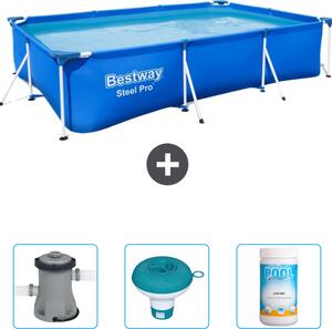 Piscina Bestway Steel Pro rettangolare - 300 x 201 x 66 cm - blu - include pompa - galleggiante per cloro - cloro