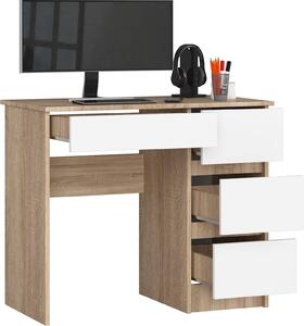 BDW scrivania per ufficio con 4 cassetti, scrivania da gioco, rovere Sonoma / bianco destro