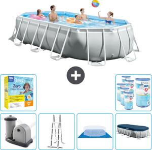 Piscina Intex Oval Prism Frame - 503 x 274 x 122 cm - Grigio - inclusa pompa - scaletta - telo di fondo - pacchetto di manutenzione della copertura - filtro