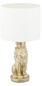 Lampada da tavolo Relaxdays "Leone", lampada da tavolo con paralume in tessuto, E27, elegante lampada da comodino, A x P: 47,5 x 25 cm, bianco/oro