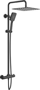 Sistema doccia Rainsworth con termostato, doccia a pioggia quadrata in acciaio inox da 30 cm, soffione a 3 modalità di getto, set doccia 92-126 cm, nero