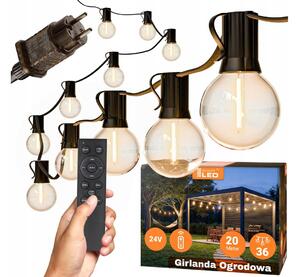 Catena luminosa decorativa da esterno LED dimmerabile 36xE12/1W/24/230V 22,35 m IP65 nero + telecomando