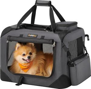 Feandrea Cassa pieghevole per cani, box per trasporto cani, S, borsa per cani, tessuto Oxford, rete, traspirante, portatile, struttura in metallo, con maniglie, tasche